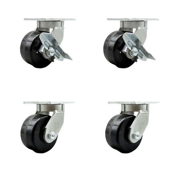 Service Caster 6'' Extra Heavy Duty Phenolic Wheel Caster Set 4 Swivel Locks 2 Brakes, 4PK CRAN-SCC-KP92S630-PHR-SLB-BSL2BSL-2 - main